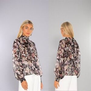 Sabina Musayev Women's Midnight Floral Long Sleeve Blouse In Black Size Small